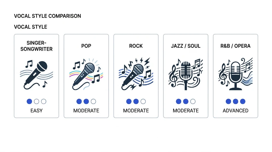 Chart comparing how difficult different vocal styles are to detect tempo from, including rap, sung melody, and rubato